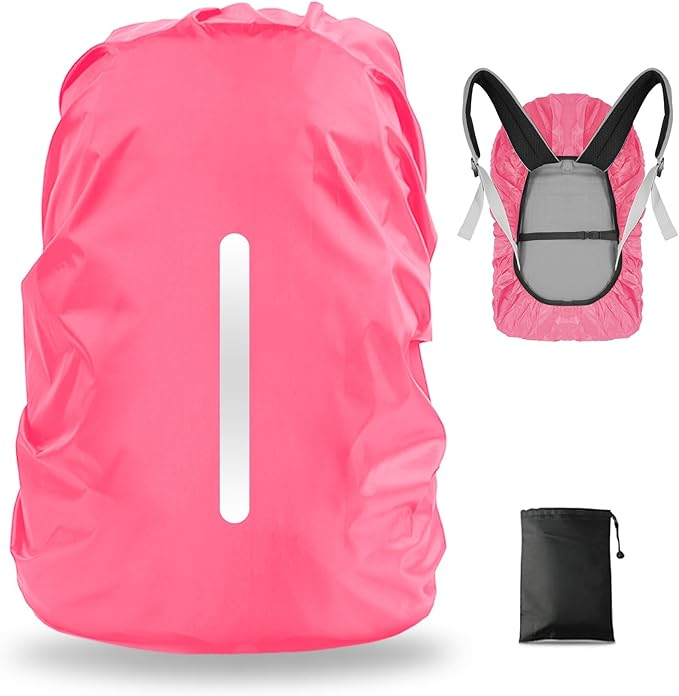 LAMA Waterproof Backpack Rain Cover, Reflective Rucksack Rain Cover for Anti-Dust/Anti-Theft/Bicycling/Hiking/Camping/Traveling/Outdoor Activities,S Size (for 18L-25L Backpack), 1 Pcs Pink