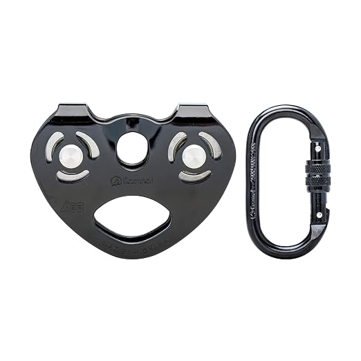 Zipline Trolley Kit with 25kN Carabiner Double Tandem Dual Pulley Speed Dual Trolley for Rock Climbing Caving Aloft Work Rescue,Black with Carabiner
