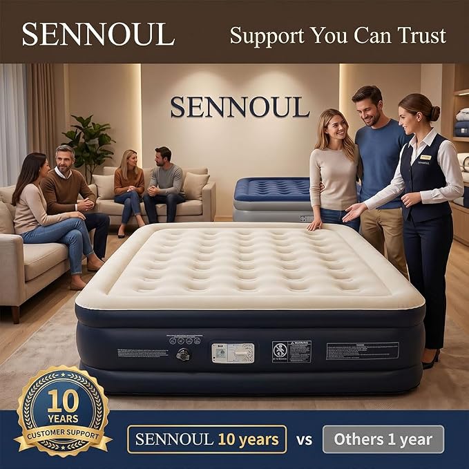 SENNOUL King Size Air Mattress with Built in Pump - Upgraded Blow Up Bed, 2 Mins Quick Self Inflatable/Deflation, 18"/750lbs Max, Strong Support,No Leakage,No Odor,for Home,Guests,Camping,Travel