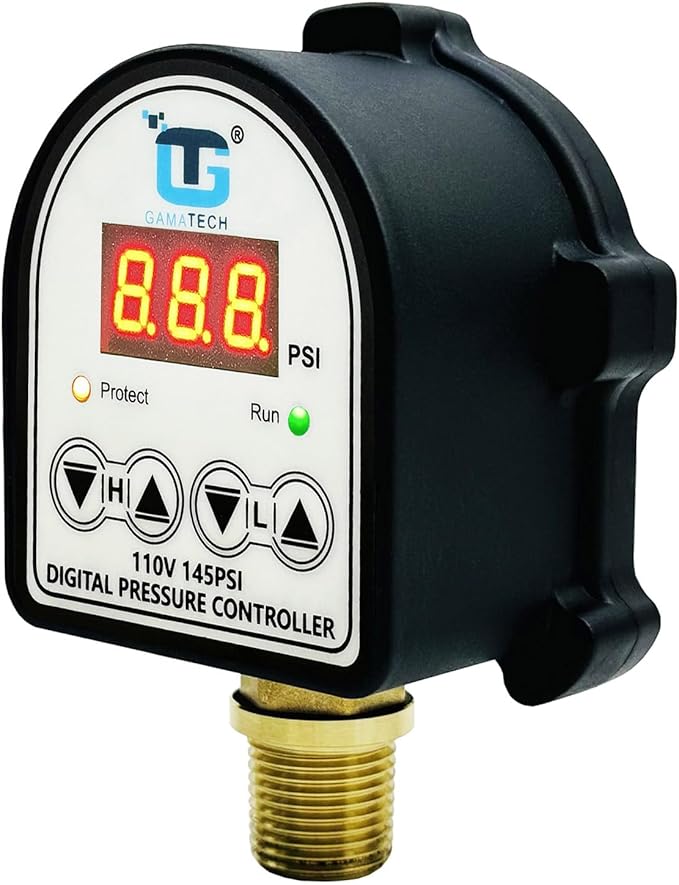GamaTech 110V 145PSI Digital Adjustable Pressure Switch Controller for Water Pump and Air Pump, 1/2" Male NPT