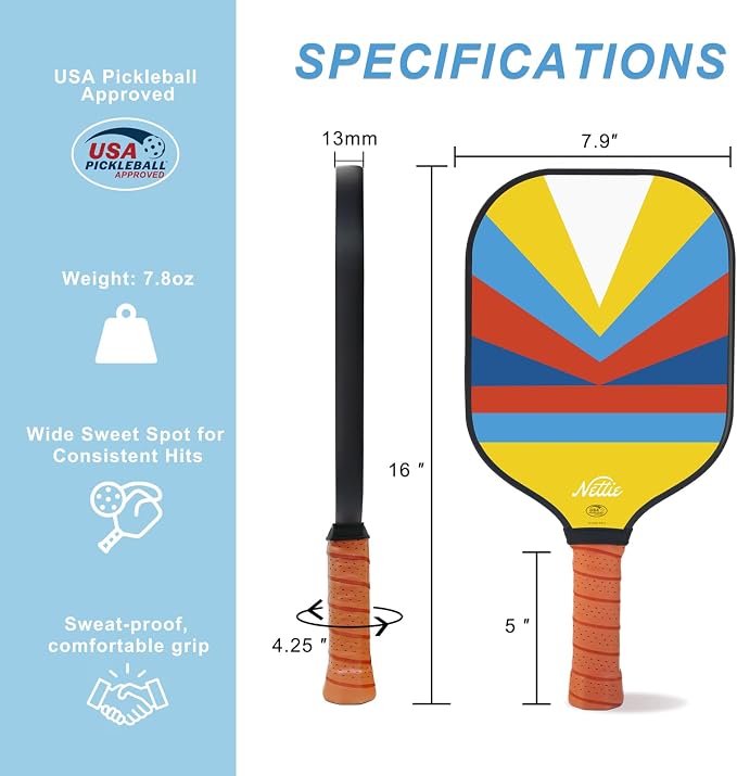 Nettie Pickleball Paddles Set of 1/2/4, USAPA Approved Carbon Fiber Pickleball Paddle, Birthday Galentines Valentines Day Gifts for Girlfriend Women Mom Wife