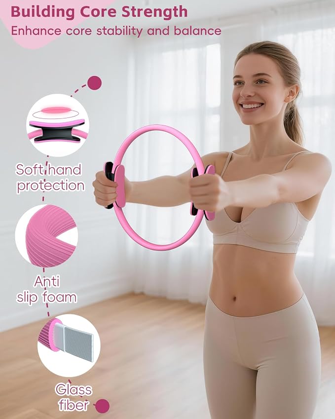 KABCON Pilates Kit for Home, Women Beginners Workout Essentials Set | 13" Ring, 9.8" Ball, Resistance Bands & Guide, 13/14/16 PCS Compact Pilates Equipment