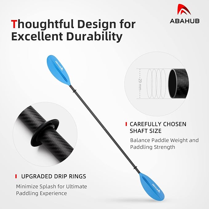 Abahub 1 x Carbon Kayak Paddles, 90.5 Inches Kayaking Oars for Boating, Canoeing with Free Paddle Leash, Carbon Fiber Shaft Black/Blue/Green/Orange/Yellow/White/Red Plastic Blades