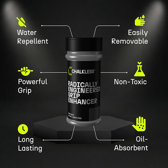Chalkless Grip Enhancer - Premium Liquid Chalk Alternative & Less Mess Hand Chalk for Weightlifting, Powerlifting, Yoga, Gaming, Climbing, and More, Non-Toxic Long-Lasting & Reliable