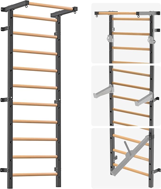 Swedish Stall Bars 2"x2" with 1" Holes, Wall Mounted Wood Gym Ladder for Suspension Training, Home Gym, Calisthenics, Physical Therapy, School & Clinic