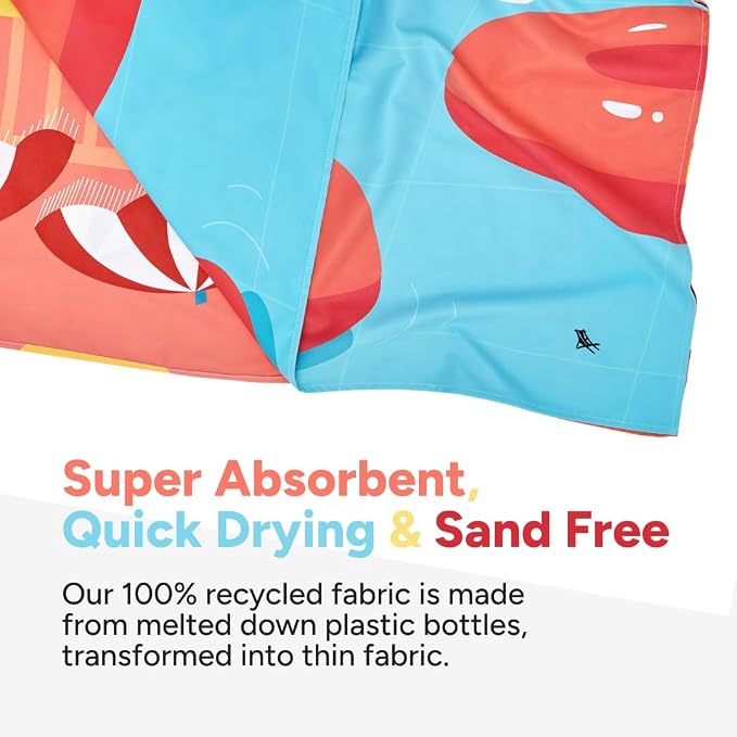 Dock & Bay Beach Towel - Quick Dry, Sand Free - Compact, Lightweight - 100% Recycled - Includes Bag - Pool Party Vibes - Large (160x90cm, 63x35)