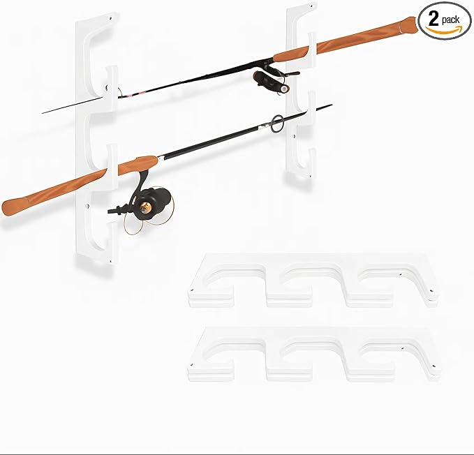 TRAPSKI Made in The USA Fishing Rod/Pole Holder Rack Organizers | Wall or Boat Mounting Fishing Rod Rack | Marine Grade HDPE Plastic | Pole Holder for up to 6 Rods | Stackable - 2 Pack