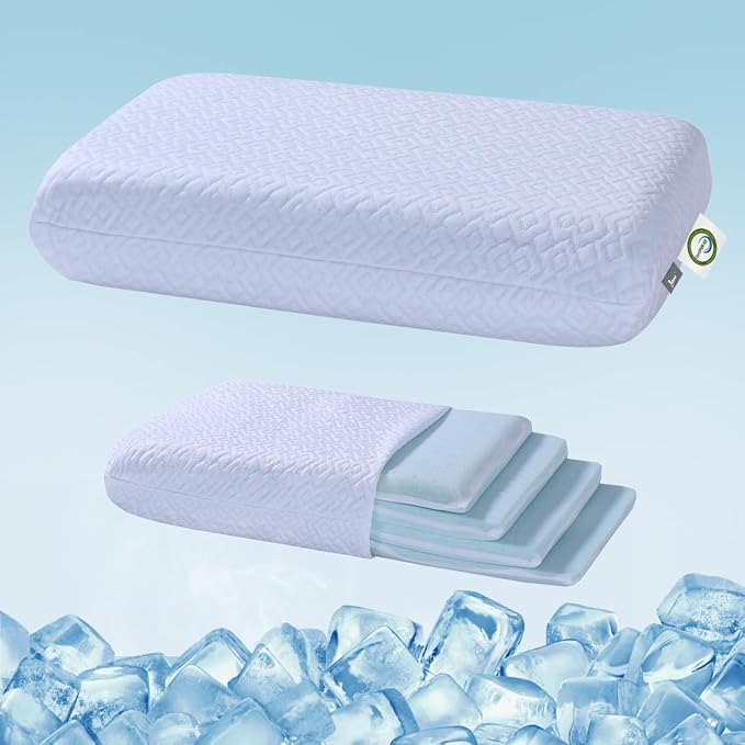 Adjustable Thin Memory Foam Pillow - CertiPUR-US Neck Support Pillow | 4 Heights from 1.2 to 4.8in, Cervical Pillow for Neck Pain Relief, Thin Pillow for Back/Stomach Sleepers,Removable Pillowcase