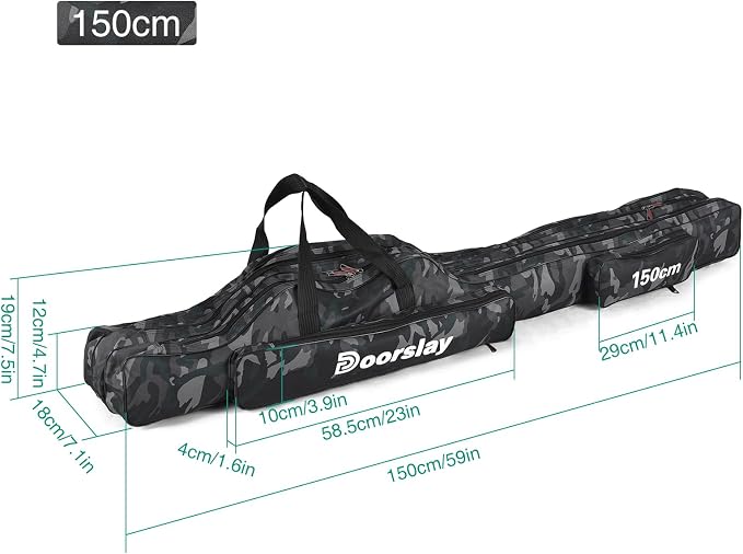 Fishing Rod Case - Three Layer Oxford Portable Folding Pole Bag, Waterproof Tackle Storage, Travel Bags for Camping, Hiking