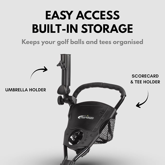 PRECISE Cruiser 3-Wheel Golf Push Cart with Foot Brake & Stabilizer Rods – Folding Golf Trolley, Ergonomic Handle, Detachable Storage Bag, Scorecard & Cup Holder