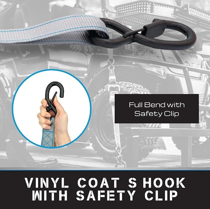 Tie Down 1 inch x 15 ft Grey Ratchet Strap, 4-Pack Kit - 1823 lbs. Breaking Load Limit