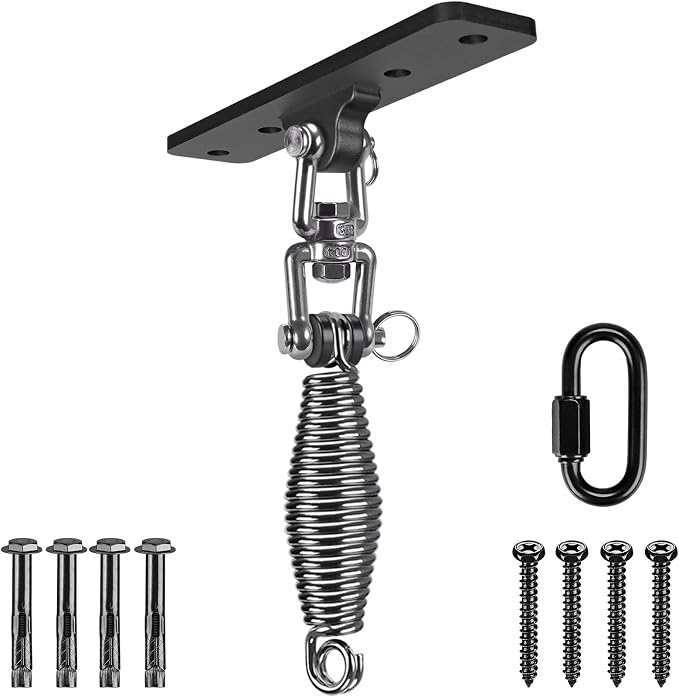 Dolibest Hanging Kits Hammock Chair Hardware, Heavy Duty Swing Hanger with Spring (6MM) for Indoor Outdoor Playground Hanging Chair Hammock Chair Punching Bags, 4 Screws, 4 Expansion Screws