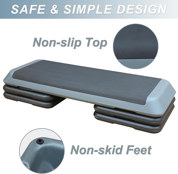 Aerobic Step Platform 30" × 14" Height Adjustable Workout Step for Fitness Strength Training with Risers Exercise Platform for Home Gym