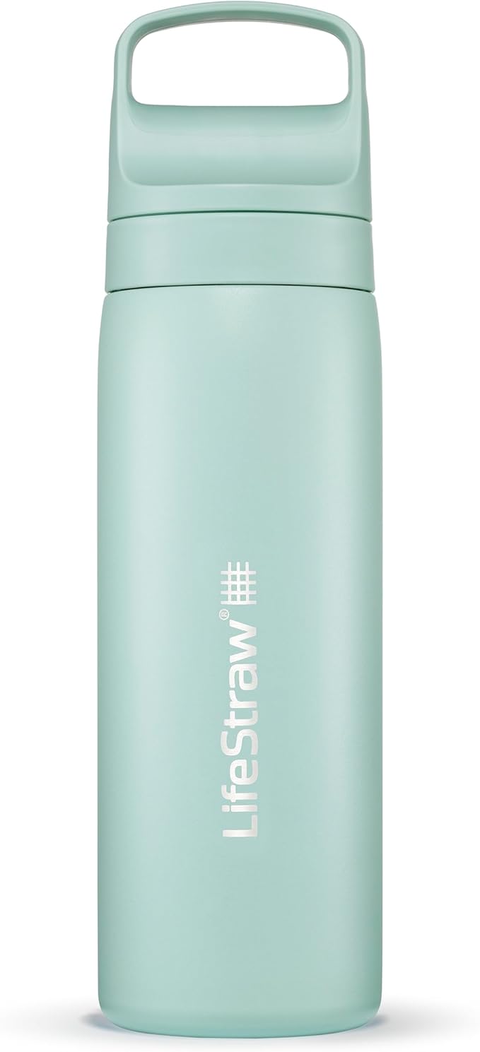 LifeStraw Go Series — Insulated Stainless Steel Water Filter Bottle, 18oz, Seafoam, Removes Bacteria, Parasites, Microplastics, Improves Taste
