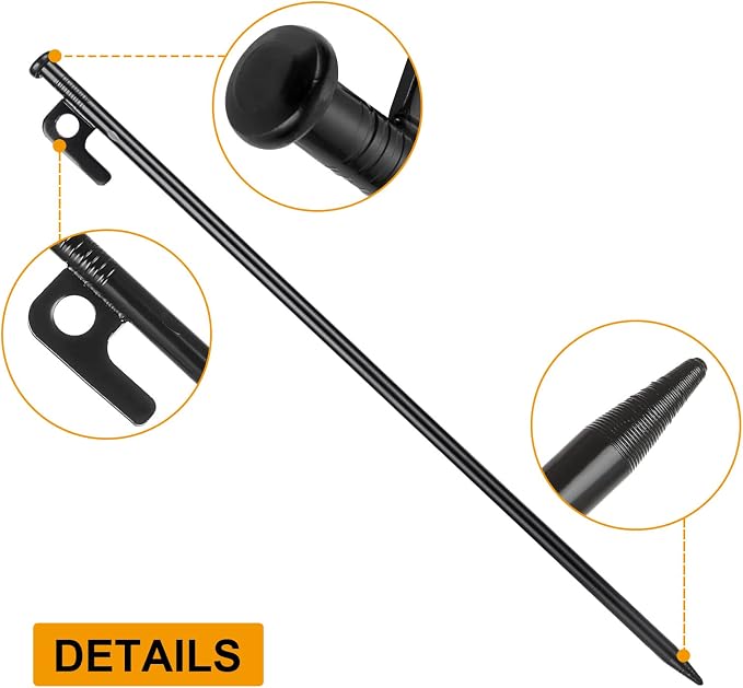 ABuff 12 Pcs 16 Inch Tent Stakes Heavy Duty Metal Tent Pegs, Camping Steel Tent Stakes for Unbreakable and Inflexible Camping Backyard Rocky Ground