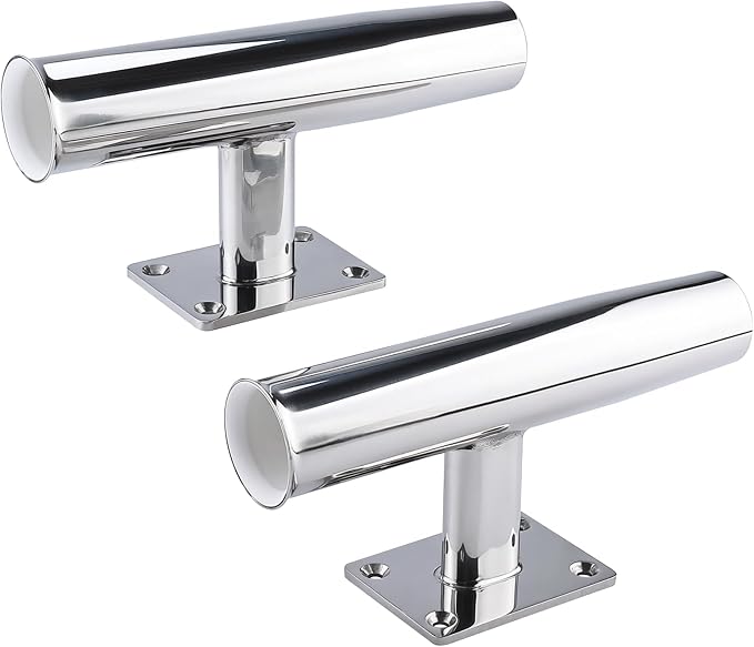 NovelBee 2pcs Tournament Style Stainless Steel Rod Holders for Boat,90 Degree Fishing Rod Holder with The Flat Mount Pad,Wall Mounted Transom Mounted