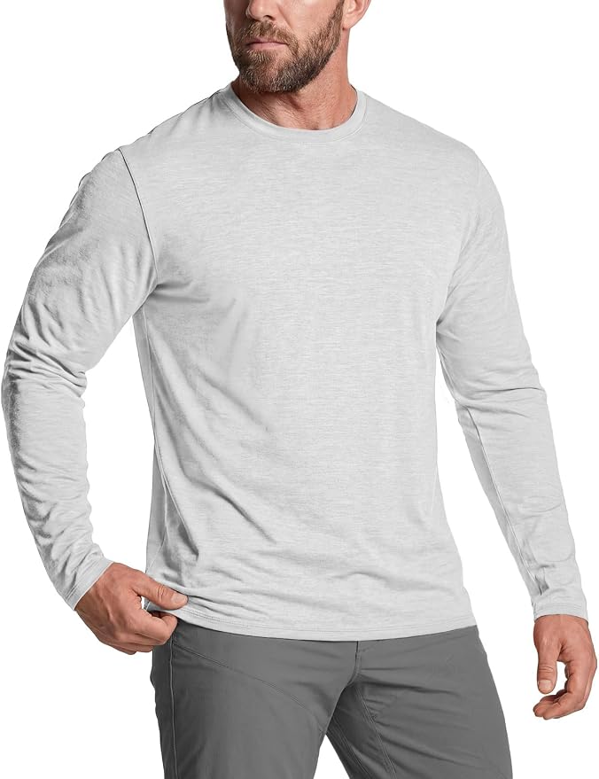 CQR Men's UPF 50+ Sun Protection Long Sleeve Quick Dry Athletic Shirts, Stretch Running Workout Hiking T-Shirts