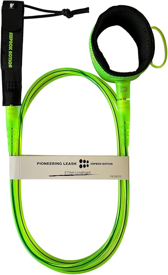 SIXPACK ACTION Pioneering Surf Leash, 5ft/6ft/7ft/8ft/9ft Comp Pro Surfboard Leash with 360-Degree Integral Molding Cuff Providing Maximum Durability, Flexibility and Comfort