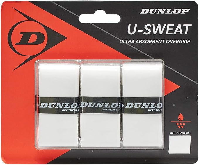 Dunlop Sports U-Sweat Tennis/Squash/Badminton/Padel OVERGRIP (3-Pack, 12-Pack, 30-Pack Roll) (Black & White Colors) (Super Absorbent, Moisture Wicking Construction, Comfortable, Cushioned Surface)