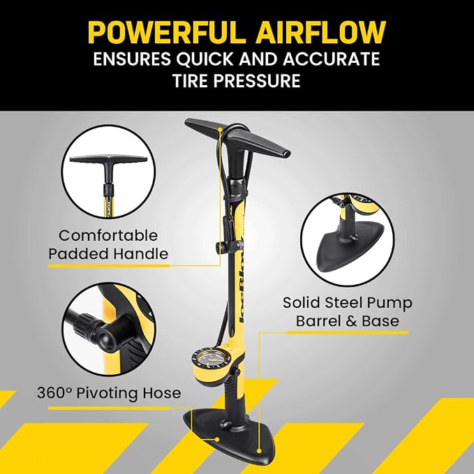Topeak JoeBlow Sport III High-Pressure Bike Floor Pump – 160 PSI, Durable Steel Barrel, 3” Analog Gauge, TwinHead DX5 Pump Head, Long Hose, Ergonomic Handle, Fits Presta, Schrader, & Dunlop Valves | floor-bike-pumps