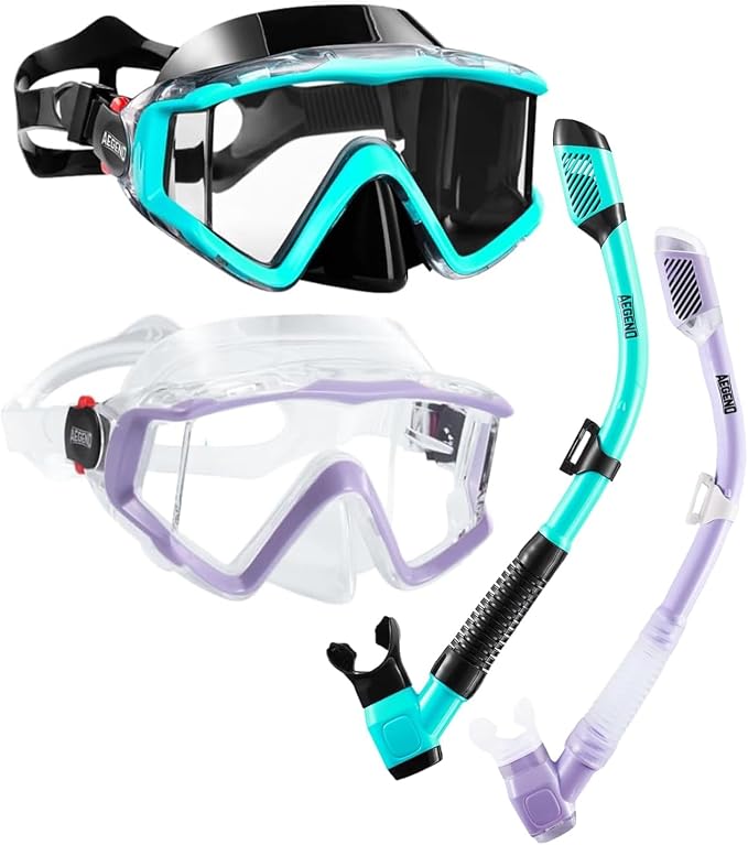 Aegend Snorkeling Gear for Adults Youth Kids, Snorkel Mask with Top Dry Valve - Panoramic View Anti-Leak and Anti-Fog with Mesh Bag for Snorkeling, Scuba Diving, Freediving & Swimming