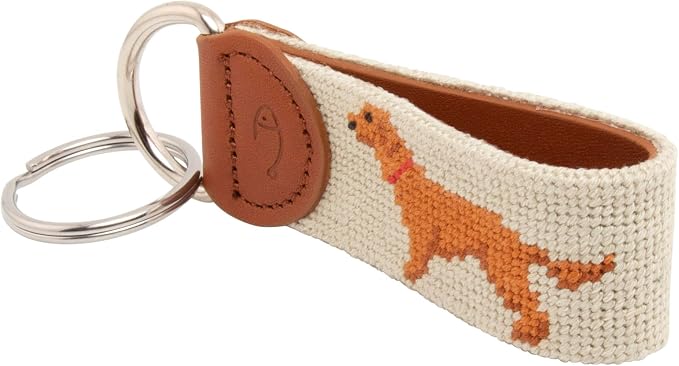 Leather Hand-Stitched Needlepoint Key Fob or Key Chain