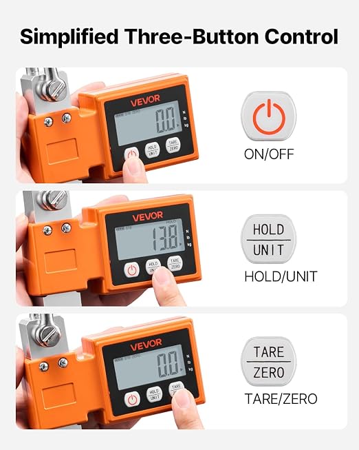 VEVOR Digital Crane Scale, 1100 lbs/500 kg Max Capacity, Heavy Duty Industrial Hanging Scale with Cast Aluminum Case & LCD Display, 0.2 lbs Division & 3 Unit Switch, Auto-Off Setting for Garage