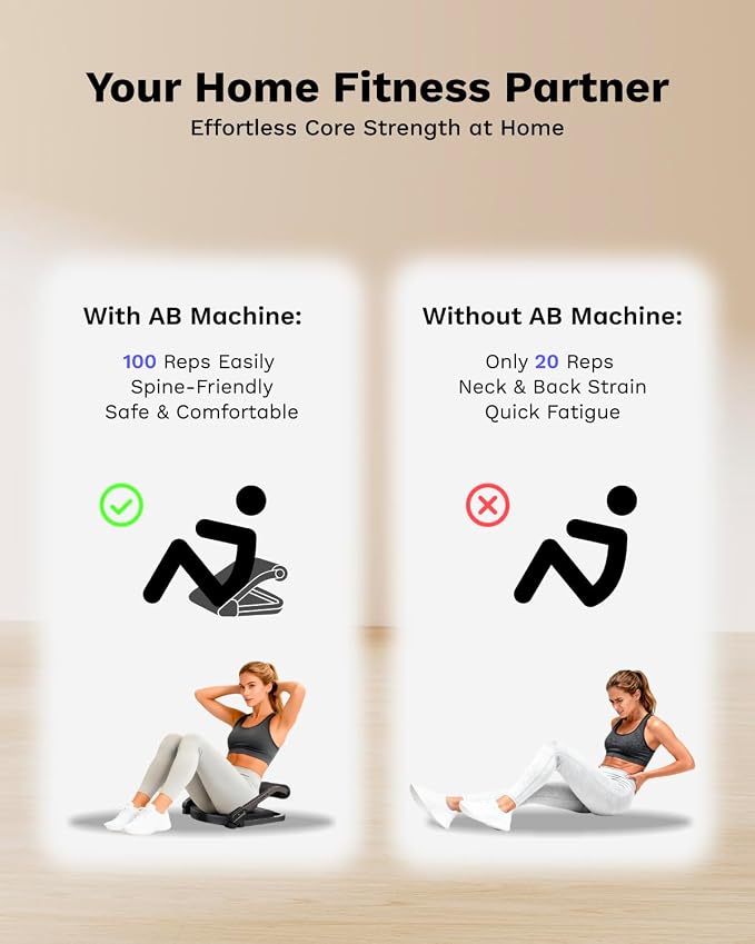 AIRHOP Ab Machine for Home, Ab Exercise Equipment for Core Training, Foldable Ab Crunch Machine with 4 Adjustable Resistance, Sit Up Exercise Equipment 330 LBS Capacity for Beginners & Pros