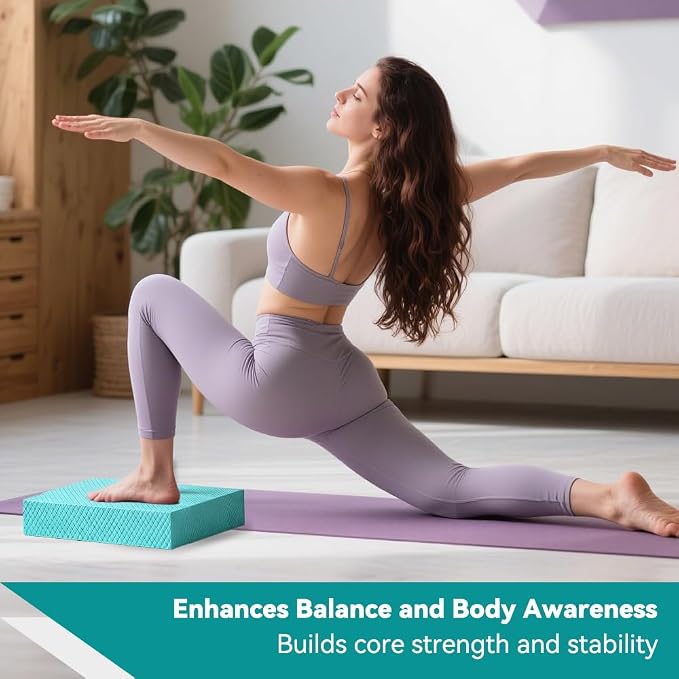 Extra Large Yoga Exercise Balance Pad - Thick Non-Slip Stability Cushion for Pilates and Exercise - High Density Foam Trainer for Core Strength Home Gym - Bonus: 10-Position Resistance Band!