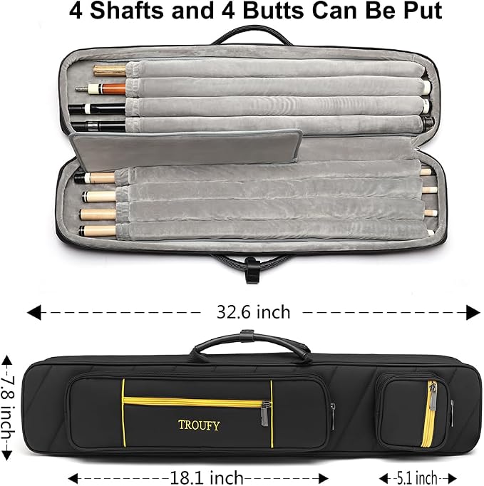Pool Cue Case – Durable 4x4 & 4x5 Billiard Pool Cue Stick Carrying Case with Large Storage Space, Waterproof Billiards Accessories