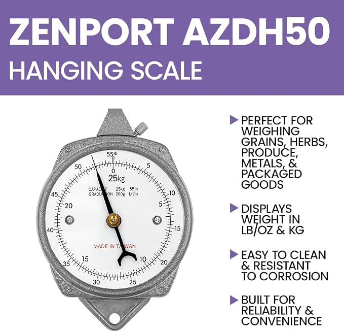 Zenport Accuzen Hanging Mechanical Dial Scale, 50-Pound