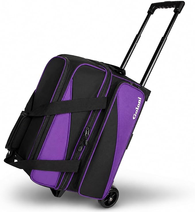 Goloni 3 Ball Bowling Bag with Wheels, 2+1 Double Roller Bowling Bag with Shoe Compartment,Tote Bag for Bowling Accessories