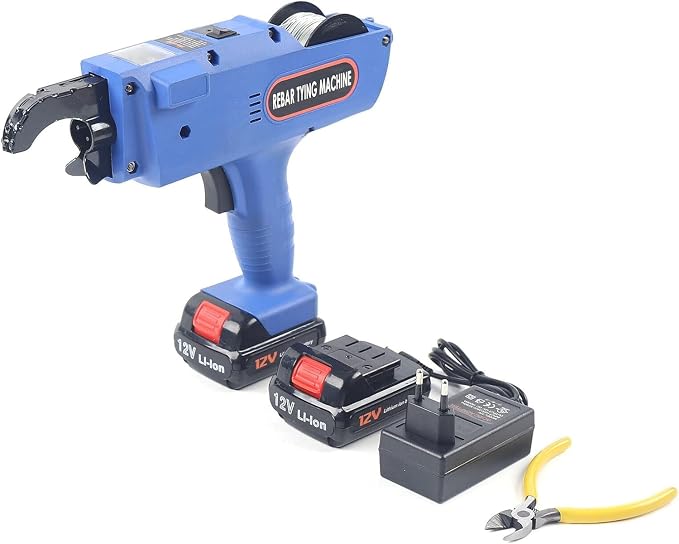 8-34mm Rebar Tying Machine Rebar Tying Tool, Automatic Rebar Tie Wire Twister Rebar Tie Tool w/Pliers + 2 x Batteries, Rebar Tier Tying Machine for Steel Bar Rod Tying Binding, Blue