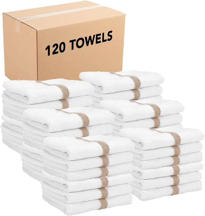 Arkwright White Hand Gym Towels - Case of 120 - Bulk 100% Cotton Soft Quick Dry Sweat Absorbent Hotel Quality Towels for Workout, Bathroom, Spa, Pool, 16 x 27 in, Beige