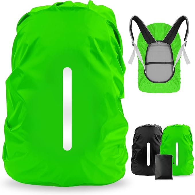 LAMA 2 Pack Waterproof Rain Cover for Backpack, Reflective Rainproof Protector for Anti-Dust and Anti-Theft, S Size (for 18L-25L Backpack), 1 Pcs Green + 1 Pcs Black