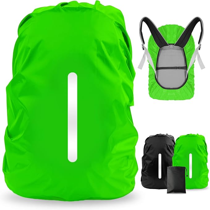 LAMA 2 Pack Waterproof Rain Cover for Backpack, Reflective Rucksack Rain Cover for Anti-Dust/Anti-Theft/Bicycling/Hiking/Camping/Traveling, L Size (for 45L-55L Backpack), 1 Pcs Black + 1 Pcs Green