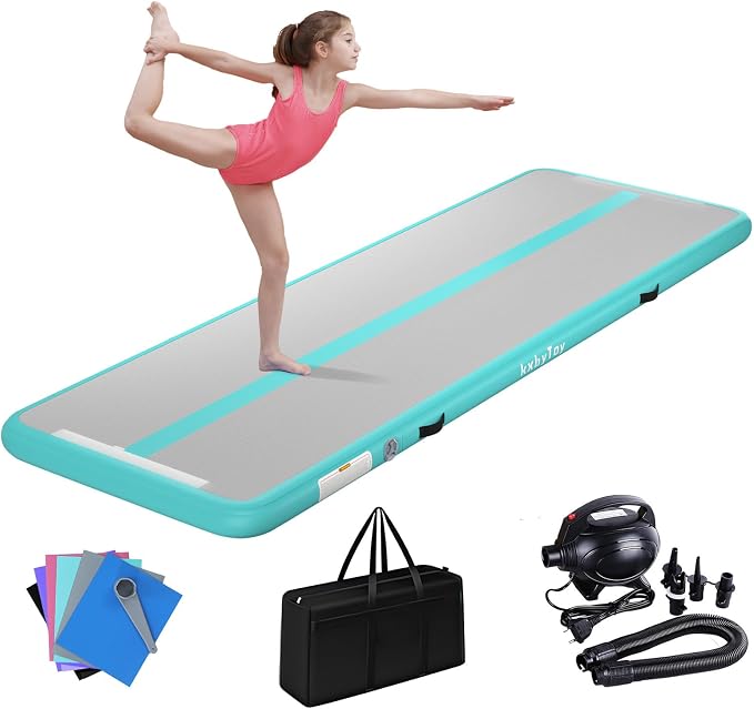 Air Mat Tumble Track 4 inches Thickness Inflatable Gymnastics Mat for Home Use/Training/Cheerleading/Yoga 10/13/16/20ft with Electric Air Pump