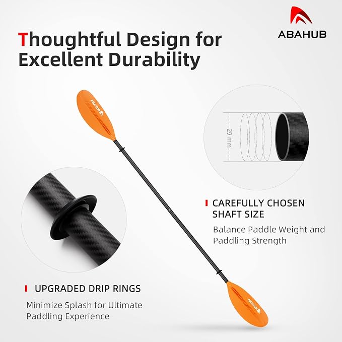 Abahub 1 x Carbon Kayak Paddles, 90.5 Inches Kayaking Oars for Boating, Canoeing with Free Paddle Leash, Carbon Fiber Shaft Black/Blue/Green/Orange/Yellow/White/Red Plastic Blades