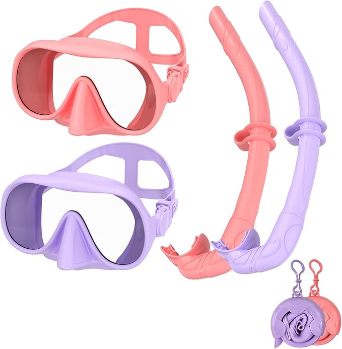 Snorkeling Gear for Adults, Snorkel Set Adult, Scuba Diving Mask, Panoramic View Anti-Leak Anti-Fog Dive Swimming Goggles Tempered Glass Panoramic Wide View Travel Portable Foldable