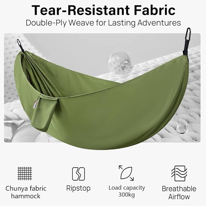 Camping Hammock, Portable Hammocks with Tree Straps & Attached Carry Bag, Travel Tree Hammocks for Outside Indoor Hiking Beach Backpack Travel(Green, Polyester Pongee)