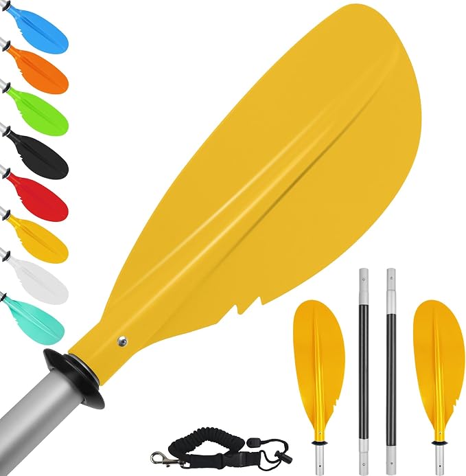 Kayak Paddle,88in 4 Pieces Boat Oars Kayak Paddles,Heavy Duty Aluminum Alloy Shaft Float Lightweight Detachable Adjustable Fishing Kayak Paddle for Adults with Paddle Leash(8 Color ，1Pack,2Pack)
