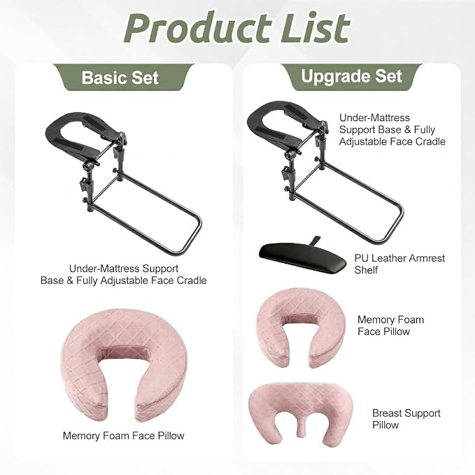 Massage Headrest for Bed, Adjustable Massage Face Cradle at Home, Portable Massage Table Kit for Sleeping Mattress, Face Down Pillow After Eye Surgery (Pink Basic Set)
