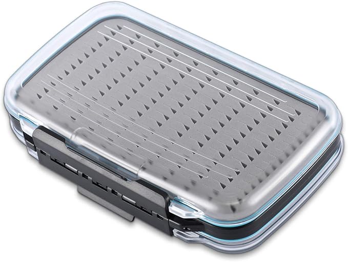 Gonex Fly Boxes for Fly Fishing Jig Boxes Two-Sided Waterproof Lightweight Fly Fishing Box Easy Grip Transparent Lid Fly Fishing Lures Box, 7.3"x 4.6"x 1.5", Grey