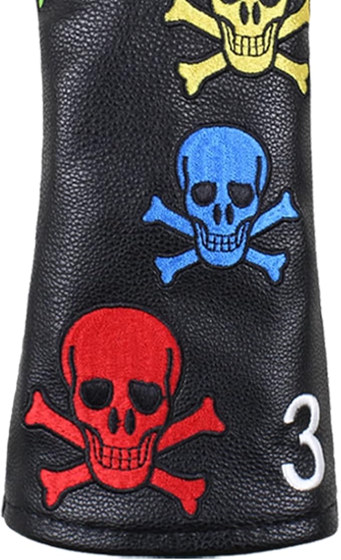 Scott Edward Skull Golf Woods Headcovers Covers for Driver Fairway 1 3 5 H Clubs Set Heads PU Leather Unisex Black Brown