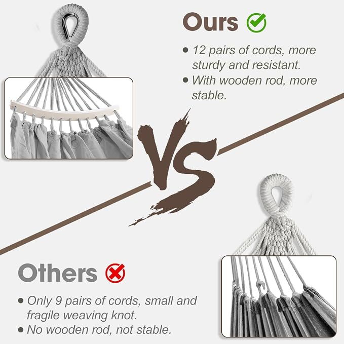 MOSFiATA Backyard Hammock with Tassels Max 500lbs Canvas Fabric Bohemian Style with Thickened Rope and Carry Bag for Outdoor, Garden, Patio, Wedding Decor (Gray)
