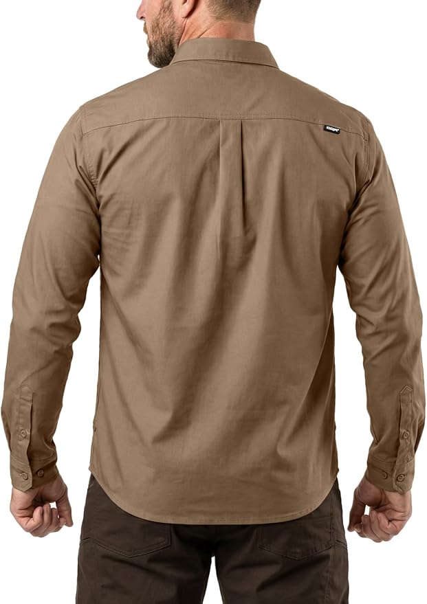 CQR Men's Long Sleeve Tactical Shirts, Ripstop Military Work Shirts, UPF 50+ Breathable Button Down Outdoor Hiking Shirt
