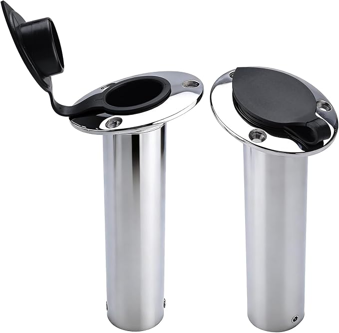 NovelBee 4pcs Fishing Rod Holders with Rubber Cap and Mounting Screws,15 Degree Stainless Steel Flush Mount Rod Holder for Fishing Boat