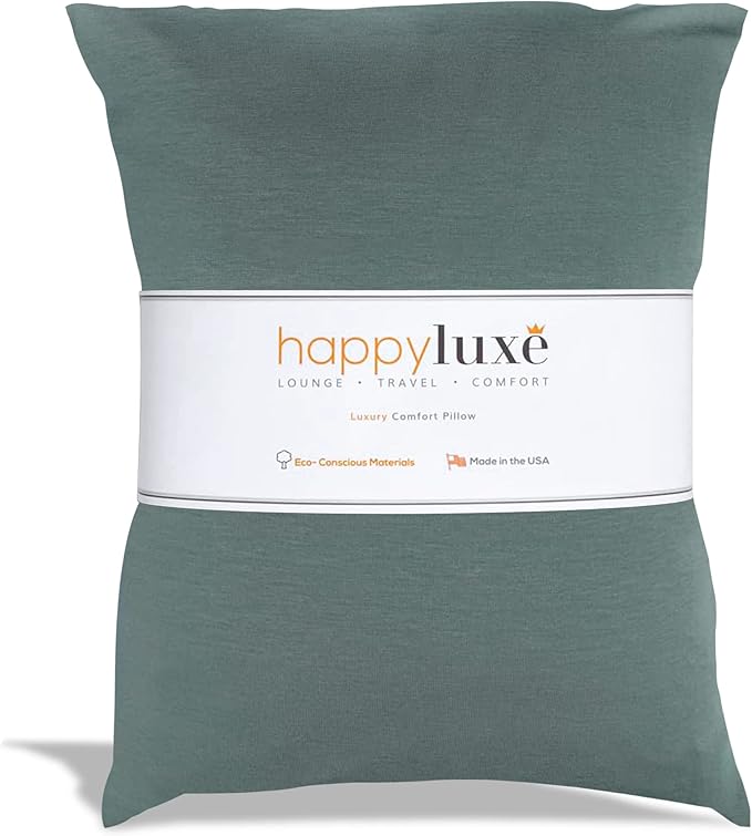 Happyluxe Odyssey Travel Pillow for Long Flights - Soft, Small, Alternative to Down and Memory Foam. 17 x 13in - Made in the USA, Sage Green Airplane Pillow for Adults Sleeping, Camping or Nap