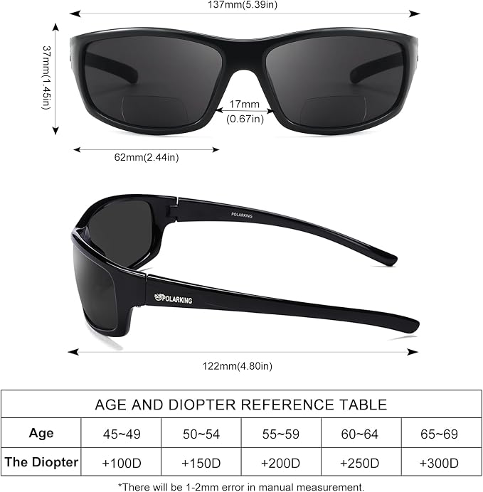 POLARKING Bifocal Reading Sunglasses for Men and Women,Wrap Around Sport Fishing Reader Sun Glasses UV Protection Eyewear