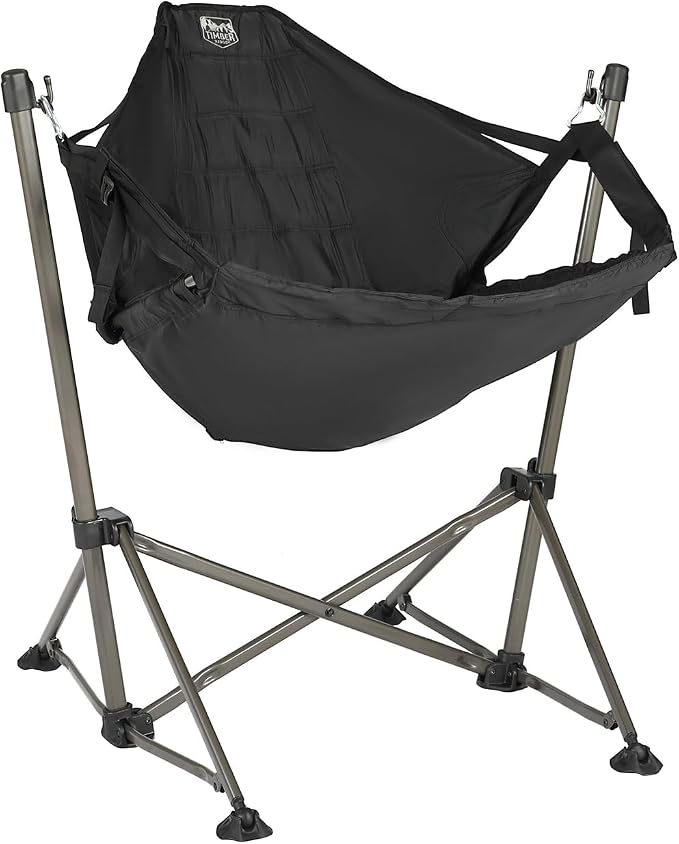 Timber Ridge Portable Hammock Camping Chair, Padded Folding Swing Hammock Chair with Stand, Heavy Duty Hammock Camp Chair with Carry Bag for Outdoor Beach Patio, Supports 300lbs, Black